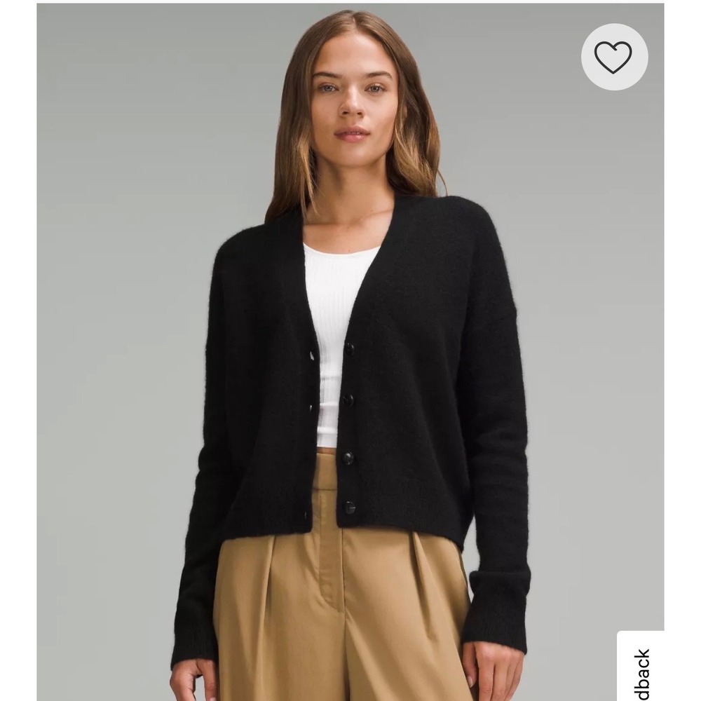 Lululemon Alpaca Wool Blend Cardigan Sweater Black V-Neck LW3HQWS Size M